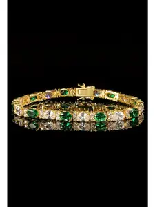 5mm Oval Green & White 5A Zirconia Golden-Tone Tennis Bracelet for Women - Hip-Hop Style, Shiny Gemstone Design, Perfect Gift for Her, Casual Attire, Exquisite bracelet