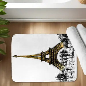 360 stand Bathroom Rug - 17x24 in. Soft Foam Bath Mat with Eiffel Outline & Industrial Trees Design, Modern Rectangle Bathroom Accessory for Home Decor