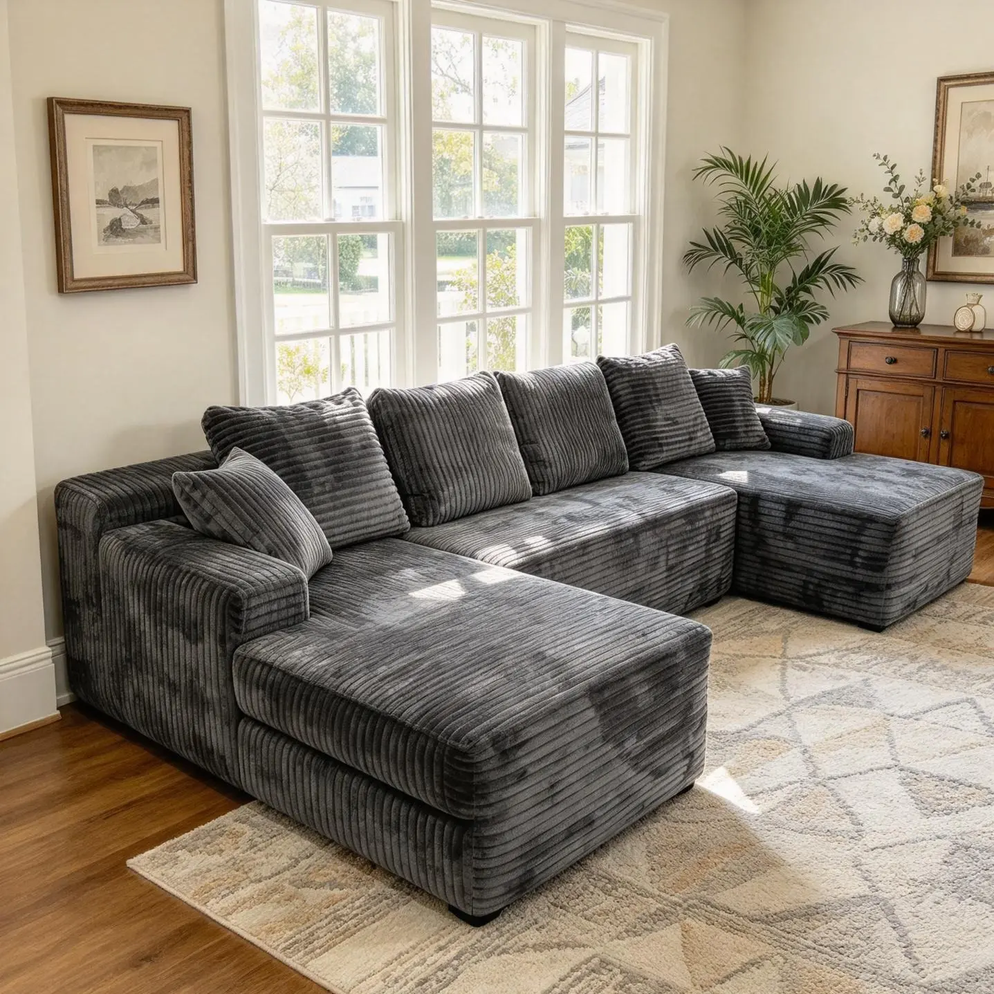 Soft Huge 131" U-Shape Boneless Cloud Modular Sofa, Polyester Upholstered Cozy Couch, No-Assembly Indoor Living Room Furniture, Durable Comfortable Modern Sofas for Living Room, Boneless Cloud Sofa