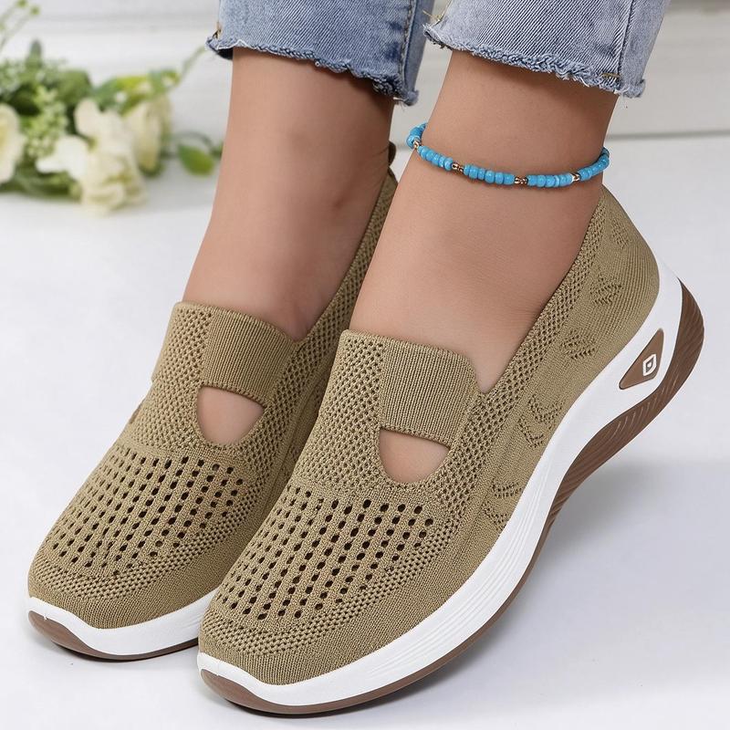 Women's Non-Slip Casual Walking Shoes, Breathable Flyknit Slip-On Sneakers, Thick Cushioned Wide Toe Box, Lightweight Footwear for Work Commute & All-Season Wear