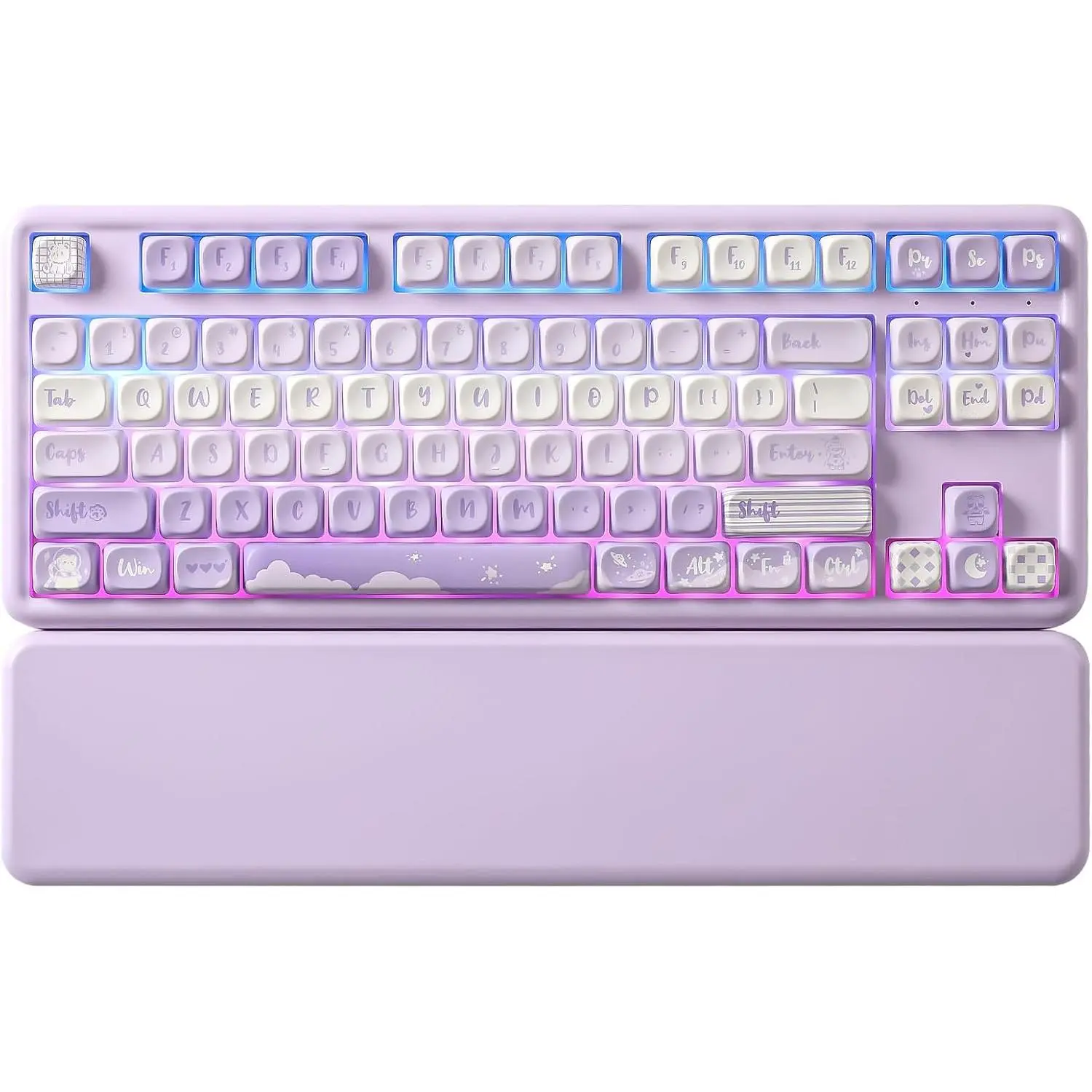 B87  Mechanical Keyboard,QMK/VIA Programmable,TKL Layout 87 ,BT/2.4G/USB-C,Hot Swap Gasket Mount RGB Backlit Gaming with Wrist Rest for Win/ (Purple, Milk V2)