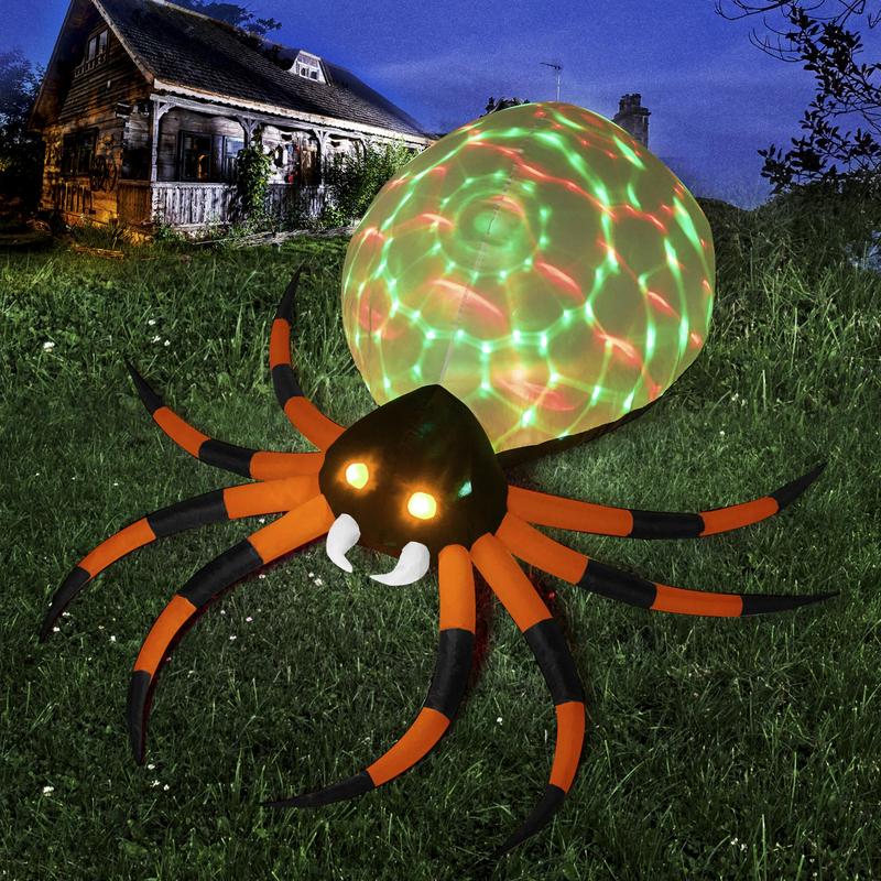 8FT Halloween Inflatable Giant Spider Outdoor Decorations, Blow Up Spider Yard Decorations with Rotating Colorful Light and Glowing Eyes for Halloween Party Lawn Garden Outside Decor Valentine's Day Gifts for Kids