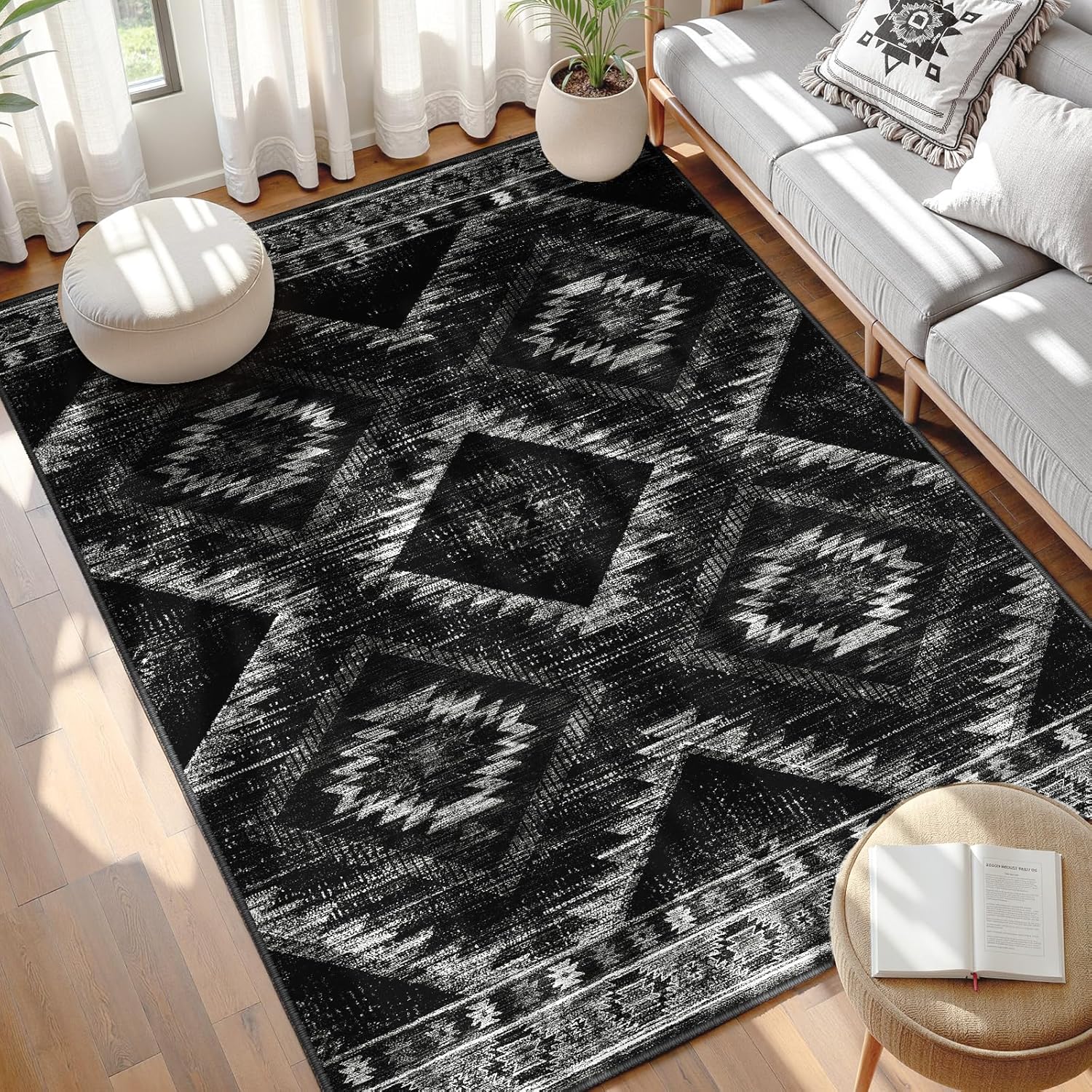 BESTSWEETIE Washable Rugs for Living Room, Area Rugs, Carpet, Soft Faux Wool Vintage Moroccan Runner Rug for Bedroom Non
