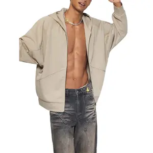 Kored Dolman Sleeve Zip-Through Fleece Hoodie Light Camel Version Unisex Oversized Cotton Blend Autumn Winter Casual Sporty Streetwear RQ0012