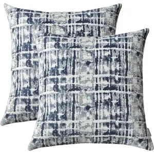 Jacquard Decorative Throw Pillow Covers for Couch Set of 2, 18x18 Inches, Navy Blue