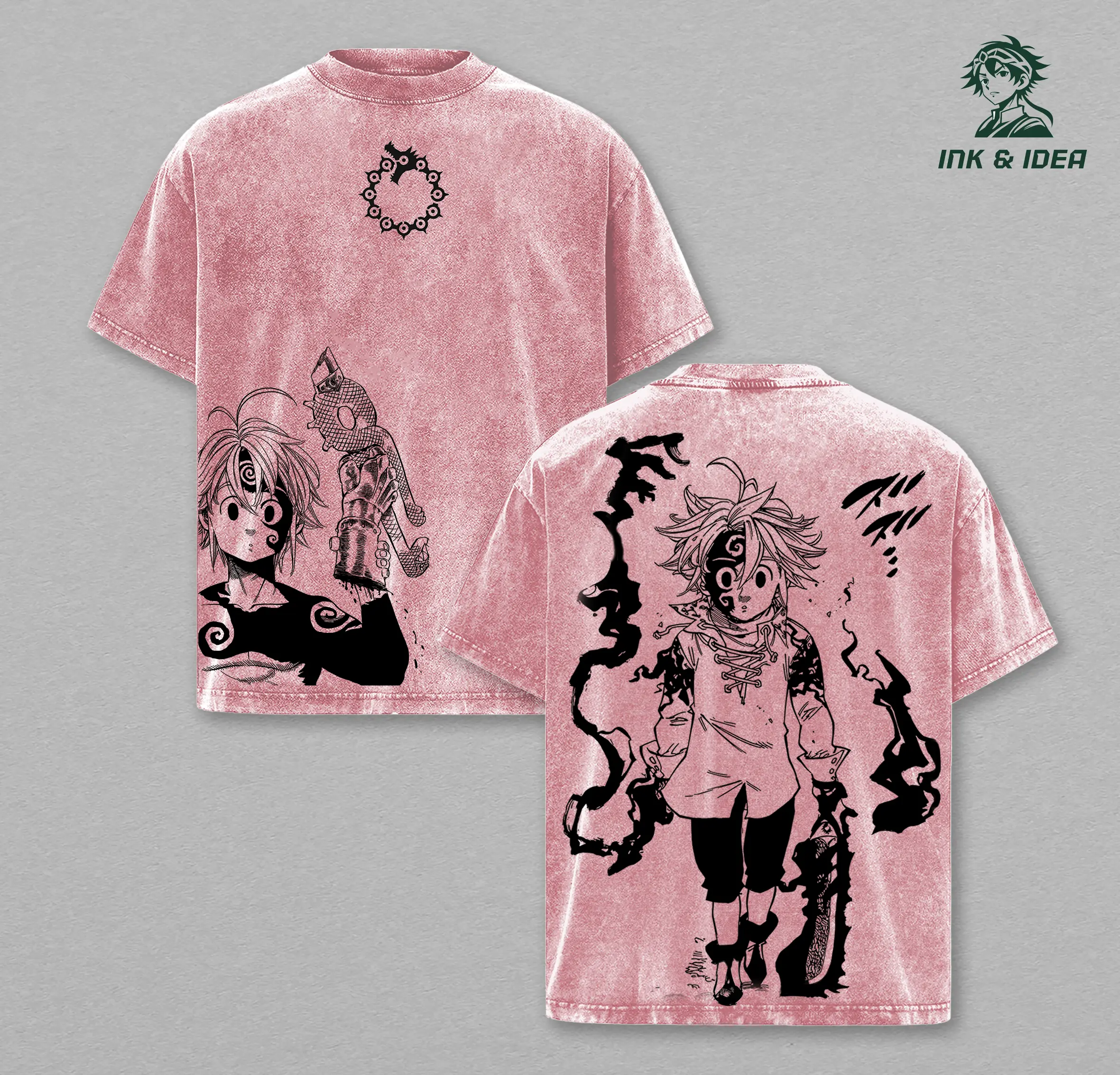 Meliodas Demon Form T-Shirt – Seven Deadly Sins Vintage Washed Oversized Anime Tee, Heavy Cotton Double Printed Graphic, Dark Aura Retro Streetwear Top, Unisex Gift for Anime & Manga Fans Apparel Classic