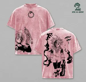 Meliodas Demon Form T-Shirt – Seven Deadly Sins Vintage Washed Oversized Anime Tee, Heavy Cotton Double Printed Graphic, Dark Aura Retro Streetwear Top, Unisex Gift for Anime & Manga Fans