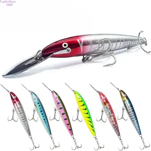 42.5g Deep Diving Trolling Minnow Lure Long Metal Lip Hard Bait Long Casting Saltwater Offshore Fishing Lure Sharp Treble Hooks Realistic Action for Tuna Kingfish Mackerel Big Game Fishing Tackle