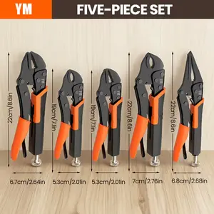 YM 5pcs Heavy-Duty Locking Pliers Set with Locking Mechanism Large Opening Jaw Anti-Slip Ergonomic Handle Professional-grade Metal Construction for Home Renovation Furniture Maintenance Plumbing