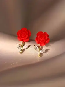 Fashion Rose Artificial Crystal Flower Stud Earrings for Women, Daily Wear Holiday Gift, Casual Style, All Seasons
