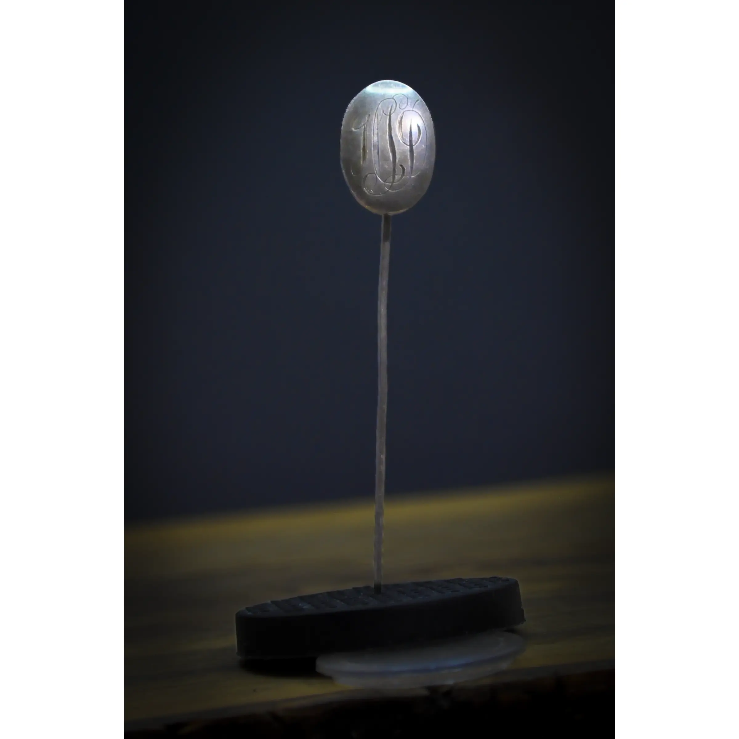 Vintage Sterling Silver  "JSP?" Initials Etched Stick Pin - 2.7 Inches - Stamped and Tested Sterling Silver - Cursive Initial Pin