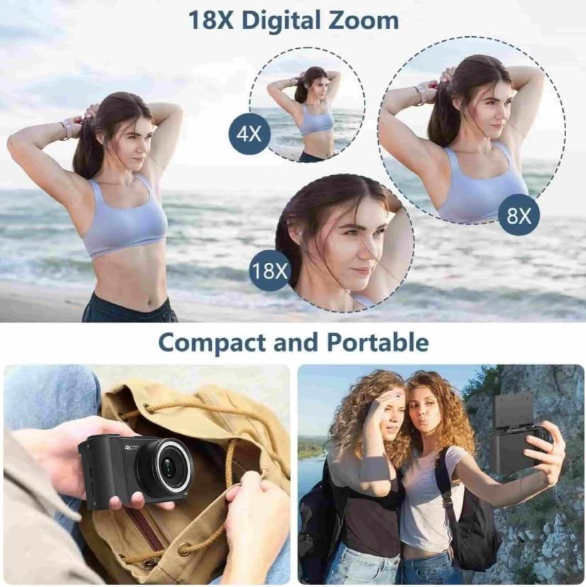 Spring New Upgrade 2.0 4K Digital Camera for Photography,  Foldable Screen Portable Vlogging Camera with 32GB SD Card, Wrist Strap, Self Timer, Anti-Shake,  Digital Zoom, Great Gift for Girls, Boys Teenagers, and Beginners