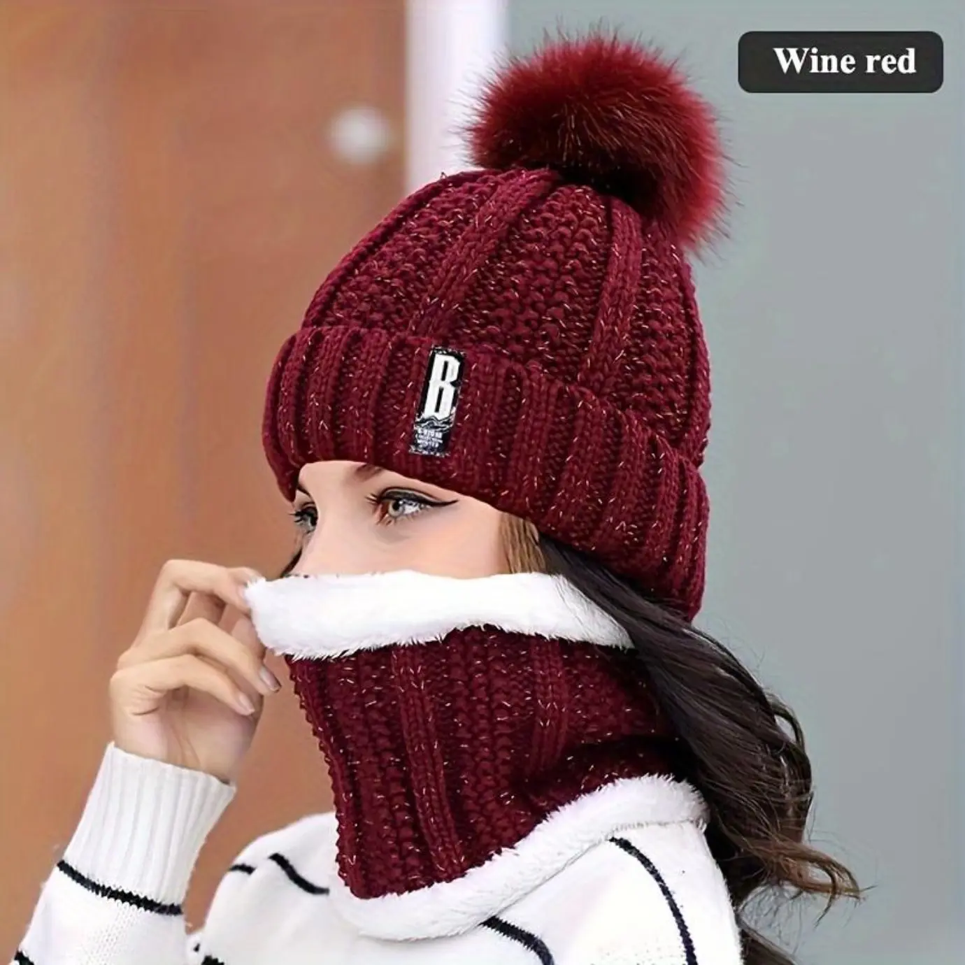 Casual Acrylic Knit Hat and Scarf Set, 2-Piece Winter Beanie with Thick Plush Lining, Windproof for Daily Wear & Cold Weather, Warmth