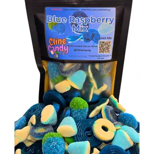 Blue Raspberry Chewy Sweet Snack Candies Mix - Rings, Sharks, Licorice - European Import Bulk Candy