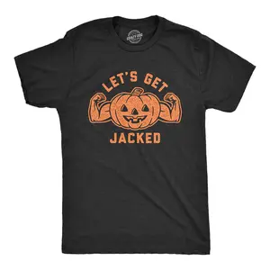 Mens Let's Get Jacked T Shirt Funny Halloween Pumpkin Jack-o-lantern Graphic Tee Mens Funny T Shirts Cool Vintage Fashion T-Shirt Gift Classic Menswear Halloween Apparel for Men Funny Fitness Short Sleeve Black