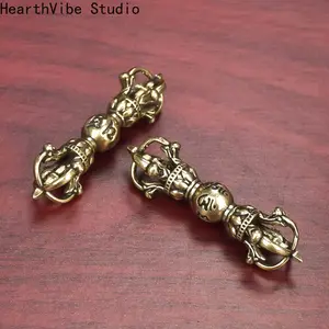 A Brass Six-Character Mantra Vajra One-Word Drip Dharma Pestle Vajra Pestle Secret Seal Male And Female Body Protection Amulet Creative Retro Keychain Pendant