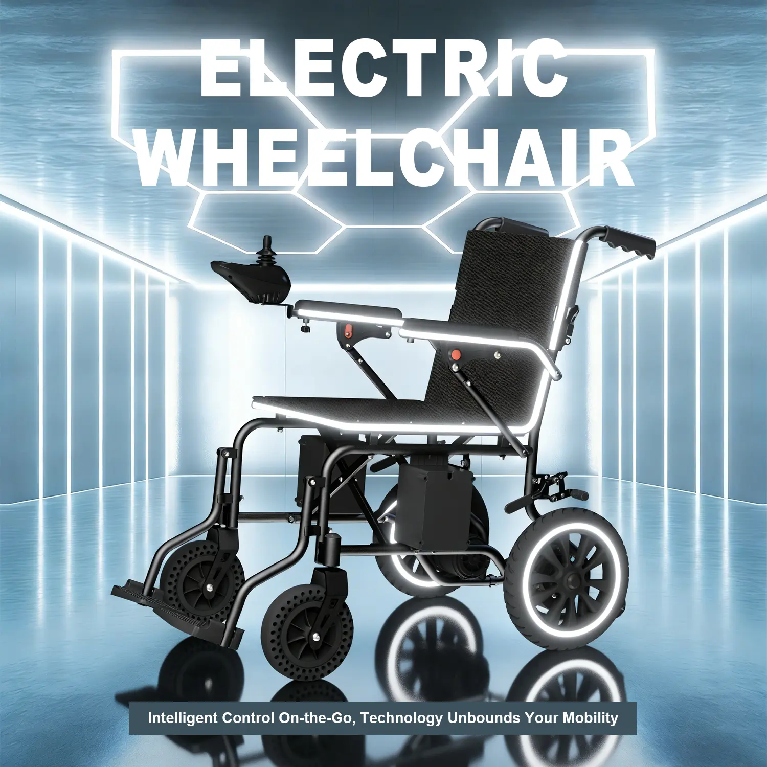 Adult electric wheelchair, foldable electric wheelchair, compact and portable all terrain adult wheelchair, supporting 300LB, suitable for adults and elderly people, 500W motor, equipped with 360 ° joystick control