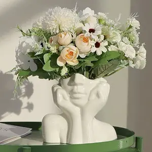 Face-Shaped Art Vase, Nordic Home Decor Flower Pot, Home Decor Accessory, Unique Face Design Ceramic Vase for Modern Interior Decoration