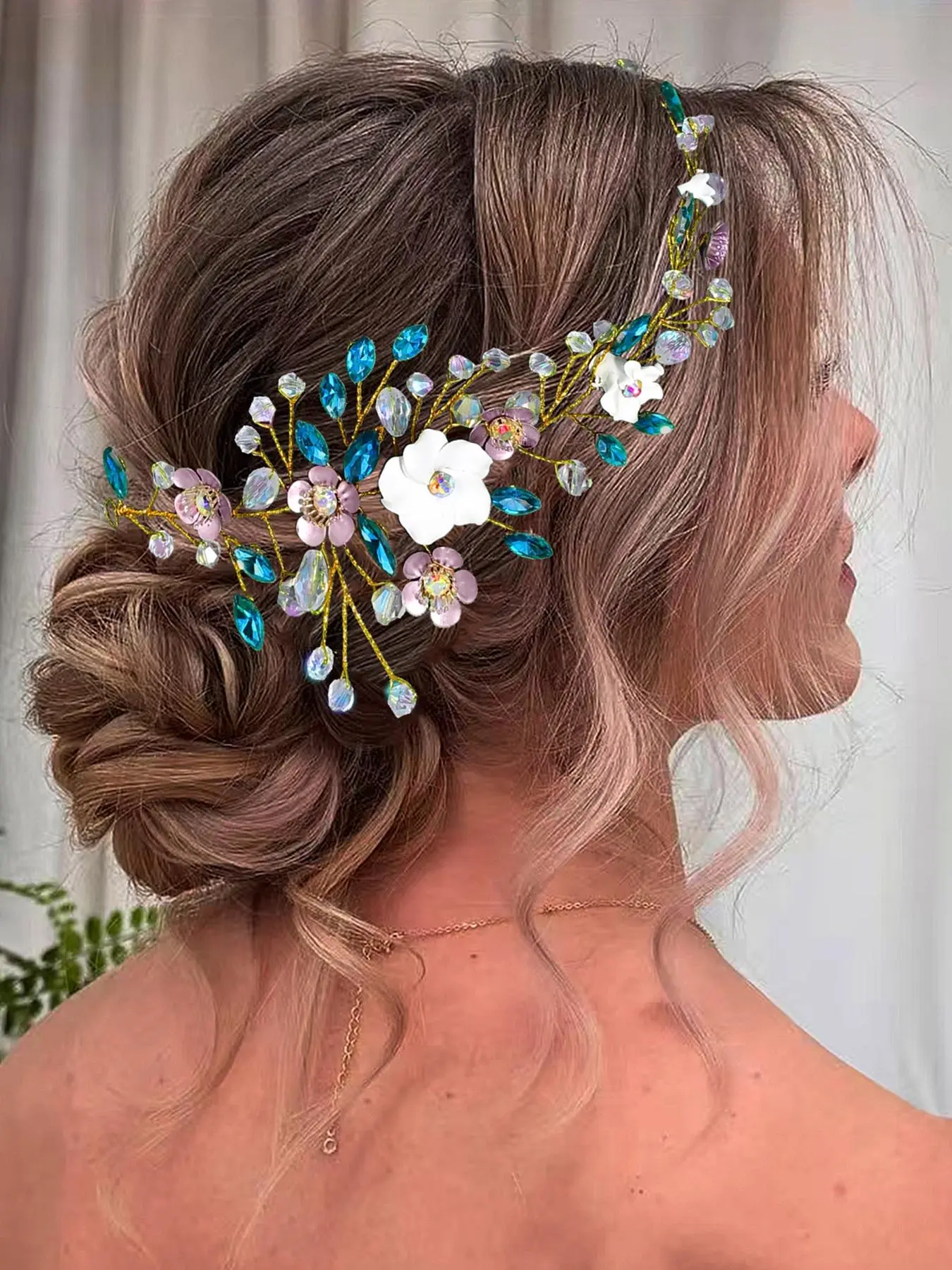 Flower Design Headband, Elegant Rhinestone Decorated Hair Hoop, Jasmine Princess Crown for Wedding Bridal Party Formal Occasions, Fashion Hair Accessories for Women