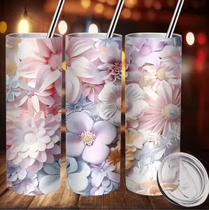 Elegant 20oz Floral Stainless Steel Tumbler with Straw and Lid Ideal for Hot and Cold Drinks Perfect for Home and Outdoor Experiences