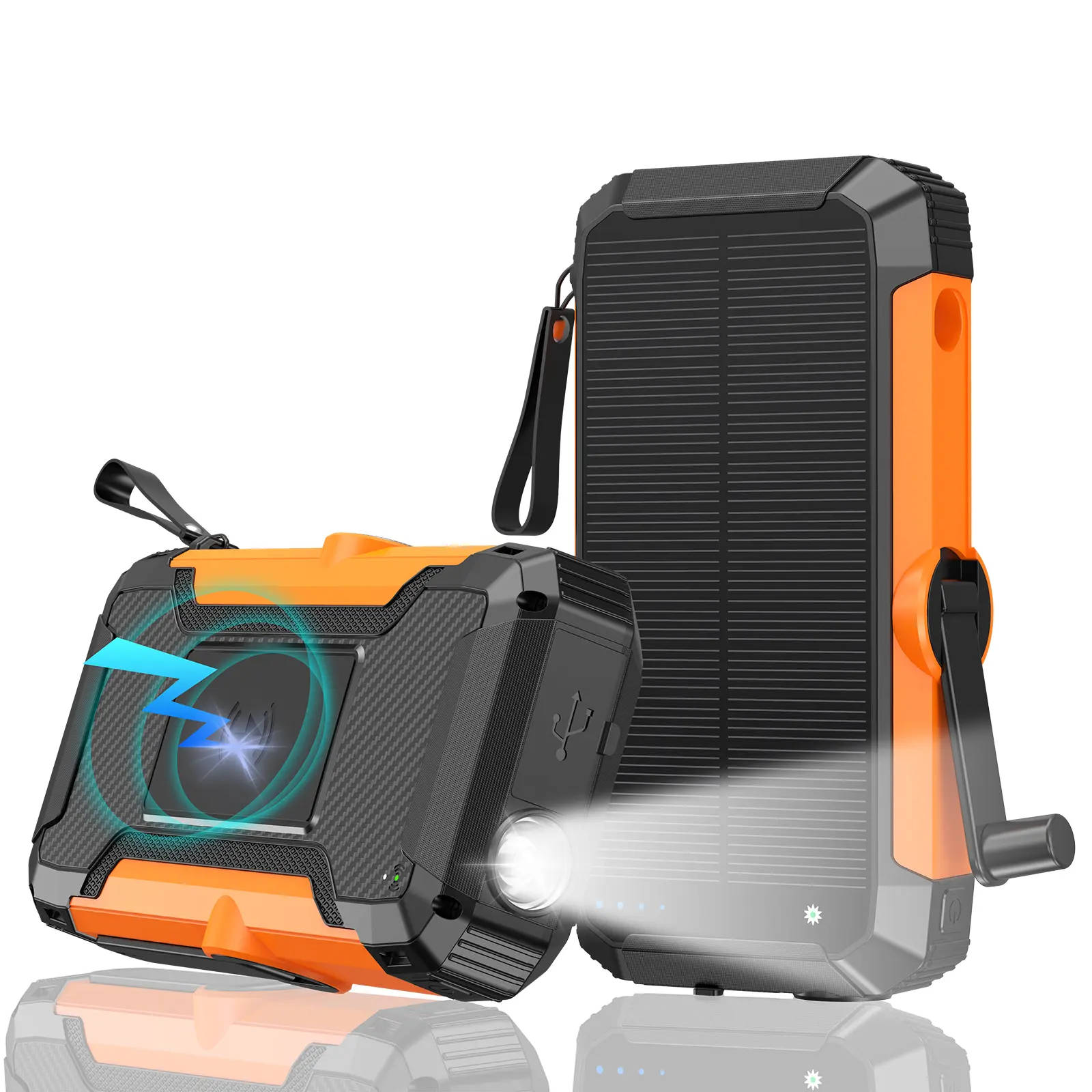 CUUUT 32800 mAh high-capacity solar portable charger, 15W fast charging type charger, manual power generation, equipped with 4 flashlights, suitable for camping and portable use, multi-ports suitable for various mobile devices, can charge smartphones.