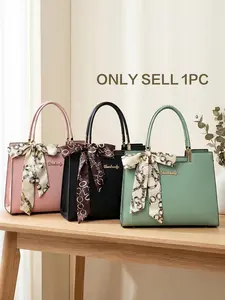 Silk Scarf Decorated Shoulder Bag, Large Capacity Lightweight Multi-Use, Includes Silk Scarf, Casual Style, All Seasons