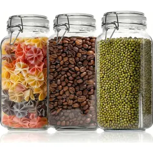 78oz - 3 Pack Square Glass Jars with Airtight Lid, Wide Mouth Mason Jars with Clamp , Air Tight Glass Canisters,   Storage Containers for Flour, Sugar, Cereal, Pasta, Rice, Coffee,