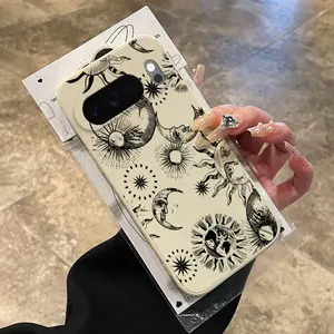 Rounded Edge TPU Phone Case for Google Pixel 10 9 8 7 Pro A XL Celestial Whimsy Pattern Drop Protection Shockproof Soft Liquid Silicone Smartphone Cover