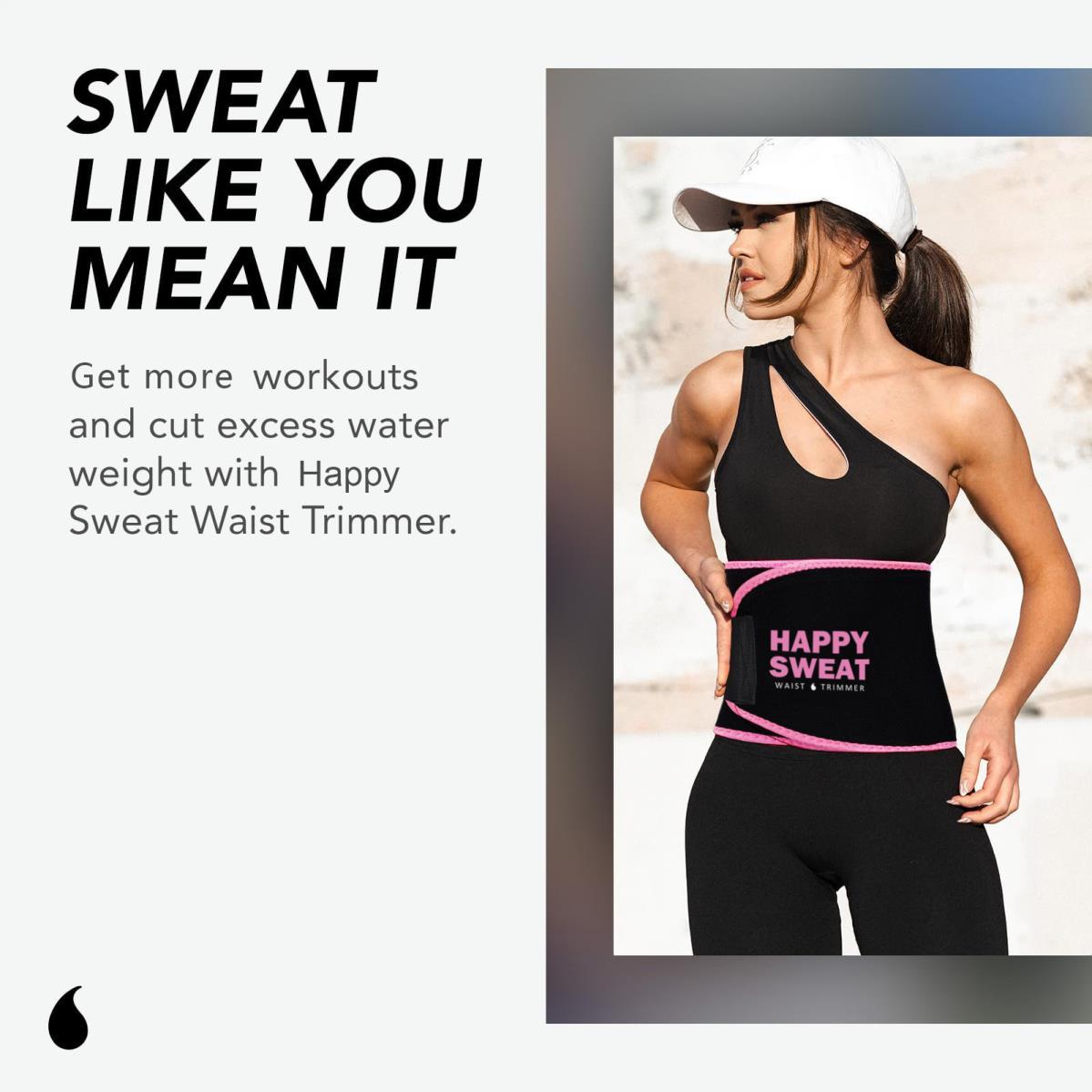Happy Sweat Waist Trimmer, Premium Sweat-Wicking Waist Belt for Fitness, Adjustable Waist Trainer for Running, HIIT, Gym Workouts, Boosts Sweat & Core Stability