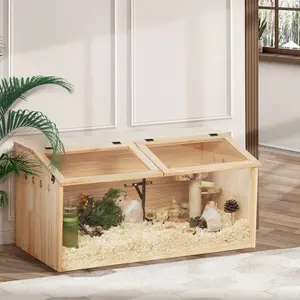Natural Wood Hamster Cage With Acrylic Windows - Chew-Proof, Ventilated Habitat & Easy-Clean Design For Gerbils, Mice Small Pet Enclosure