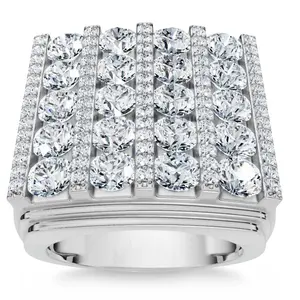 7Ct Diamond Ring Mens Round Flashy Polished Wedding Band in White or Yellow Gold