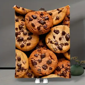 1pc Simulated Chocolate Cookies Pattern Flannel Blanket, Bed Blanket, Towel Blanket, Throw Blanket, Office Nap Blanket, Multi-purpose Air Conditioning Blanket, Soft And Comfortable, For Picnic Travel, Home Decor