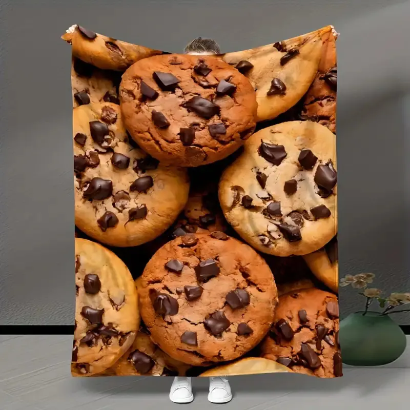 1pc Simulated Chocolate Cookies Pattern Flannel Blanket, Bed Blanket, Towel Blanket, Throw Blanket, Office Nap Blanket, Multi-purpose Air Conditioning Blanket, Soft And Comfortable, For Picnic Travel, Home Decor