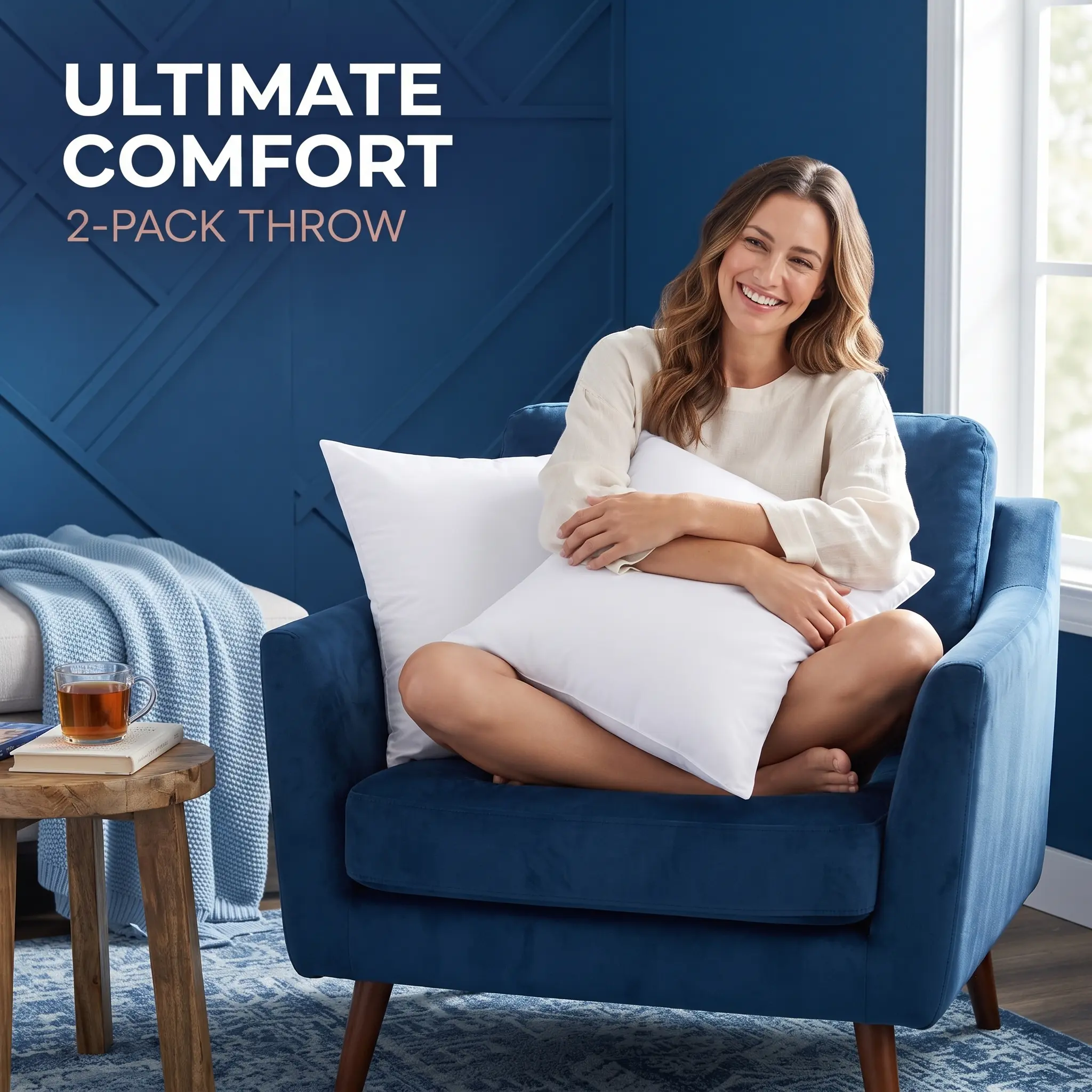 Utopia Throw Pillow Inserts Pack of 2  – High-Rebound Fiber Fill, Never Go Flat, Soft 115 GSM Brushed Fabric Cover, White Throw Pillows for Couch