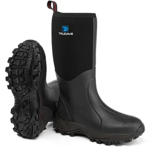 Trudave Rubber Boots for Men & Women, Waterproof Insulated Work Rain Boots, Anti-slip Outdoor Mud Boots for Working, Hunting, Fishing Shoe Rainproof Black Footwear Closed Dry