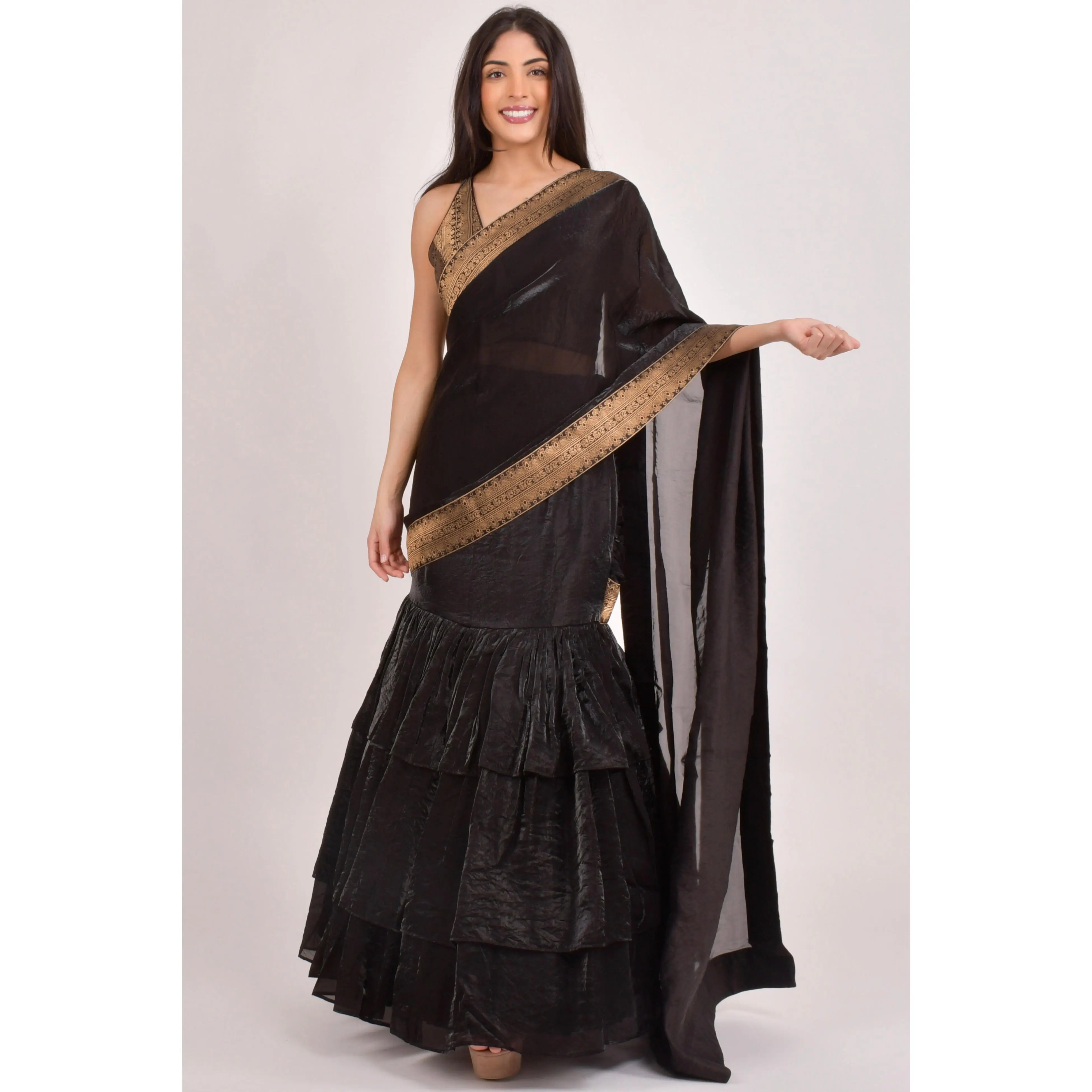 Leila Black Ruffle Saree
