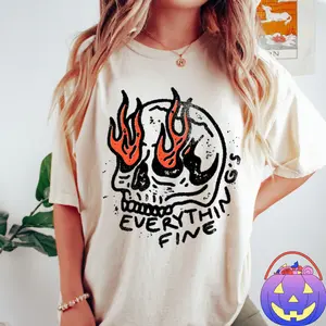 Everything is Fine T-Shirt, Vintage Gildan Unisex T-Shirt, Skull Oversized T-Shirt, Retro Graphic Trendy Tee, Grunge, Everything Fine