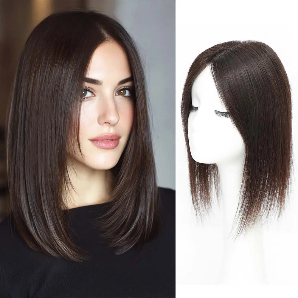 Human Hair Topper for Women with Thinning Hair, 12-Inch No Bangs , Swiss Lace Base
