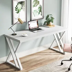 LITTLE TREE Writing Computer Desk, 55 inch Heavy Duty Study Desk with Z-Shaped Metal Leg, Modern Simple Home Office Computer Desk