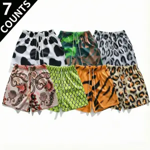 Y2K Men's Bold Animal Print Cargo Shorts - 7 Wild Patterns Including Leopard, Tiger, Cow Print & Paisley - Lightweight Quick-Dry Summer Beach Board Shorts with Elastic Waist & Drawstring - Streetwear Fashion for Raves, Festivals, Outdoor Activities
