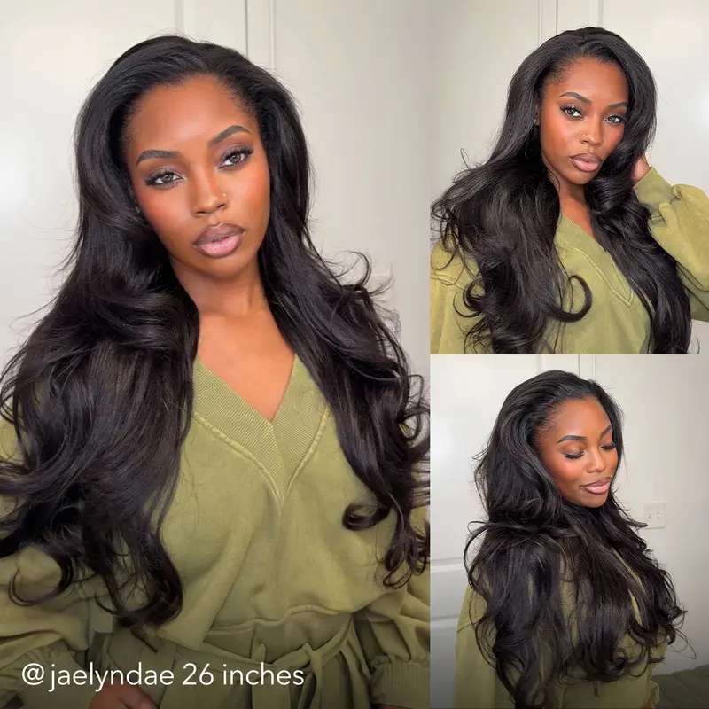 Wavymy Must-Have Female Laceless Human Hair Wig - Pre-Styled Butterfly Layered Cut Yaki Straight Wave, V Part&Half Cap, Glueless Cap, 250% Density, Beginner Friendly, Easy Wear, Easy Install, Natural Hairline, Comfortable Protective Daily Wear