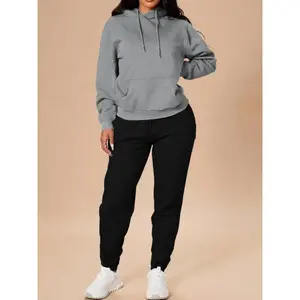 Women's Solid Drop Shoulder Sweatshirt & Drawstring Waist Pants Two-piece Set, Casual Fashion Cozy Breathable Two Piece Outfits for Daily Outdoor Wear, Women Clothes for Fall & Winter