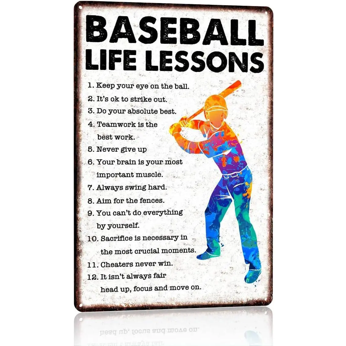 Inspirational Baseball Life Lessons Wall Art Decor, Baseball Room Decor, Gifts for Baseballs Lovers, Motivational Quotes Metal Aluminium Plate Sign for Home Office Bedroom 8x12 Inch