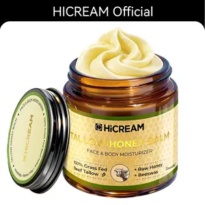 Hicream Beef Tallow & Honey Balm 100% Organic Grass-Fed Tallow Deep Moisturizing Face & Body Care for Dry Cracked Sensitive Skin Natural Formula 4oz