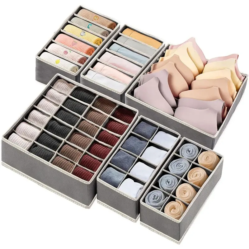 Non-Woven Fabric Box 3-Piece Set - Modern Rectangular Foldable Compartmented Underwear Storage Box (32x32x10 cm), Durable Home Supplies with Good Breathability for Bedroom Socks, Bras (Suitable for 1-3 People)
