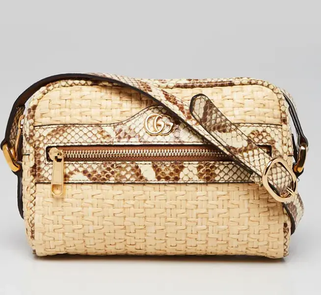 Pre-owned GUCCI Raffia Crossbody Bags Woven and Brown Mini Ophidia Crossbody Bag BGP233110