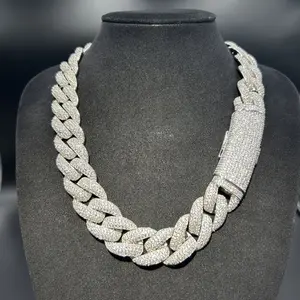 12mm Long Button Miami Cuban Chain| Hip-hop Rap Necklace, Trendy Hip-hop Fashion Accessories, High-quality 925 Silver Plated Chain, Avant-garde Style, Gift Box Packaging, Suitable for Teenagers