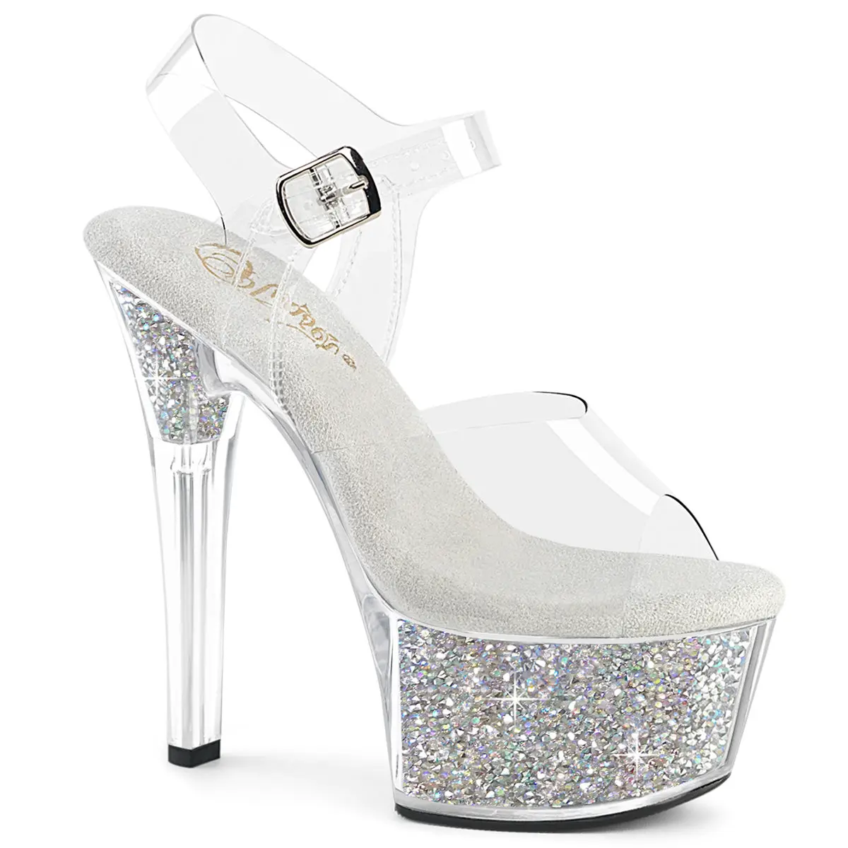 Pleaser Aspire-608RSI Women's Glamorous Heeled Footwear - 6 in Platform High Heels for Women, Clear/Silver Rhinestones, All-Season Shoes, Stylish, Elegant, Classy, Fashion