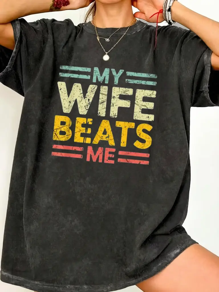 My Wife Beats Me Shirt, Funny Couple T-shirt, Funny Gift for Him, Mother's Day Shirt, Unisex Tee,Casual,Long,Sleeve,Striped,Cap,Crew,shirts,women,Elegant,Eyelet,Commuter,oversized,tshirt
