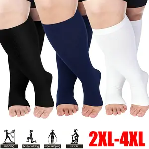 3 Pairs Plus Size Compression Socks for Women and Men 15-20 mmHg Wide Calf Extra Knee High Support Breathable for Circulation Suitable for Work, Travel & Everyday Wear